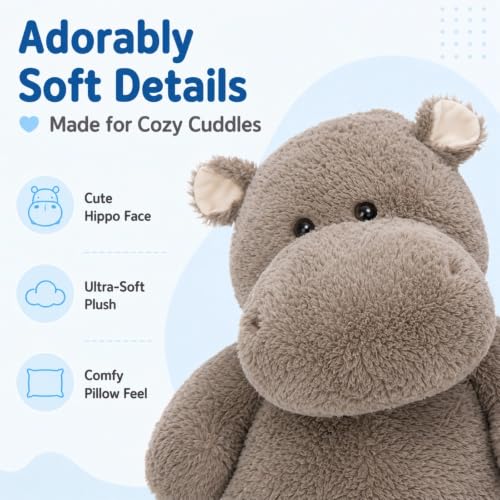Image of BENINY 36 Inch Giant Hippo Stuffed Animal, Oversized Gray Hippo Plush Pillow, Soft Humongous Hippopotamus Toy Gift for Kids, Boys and Girls