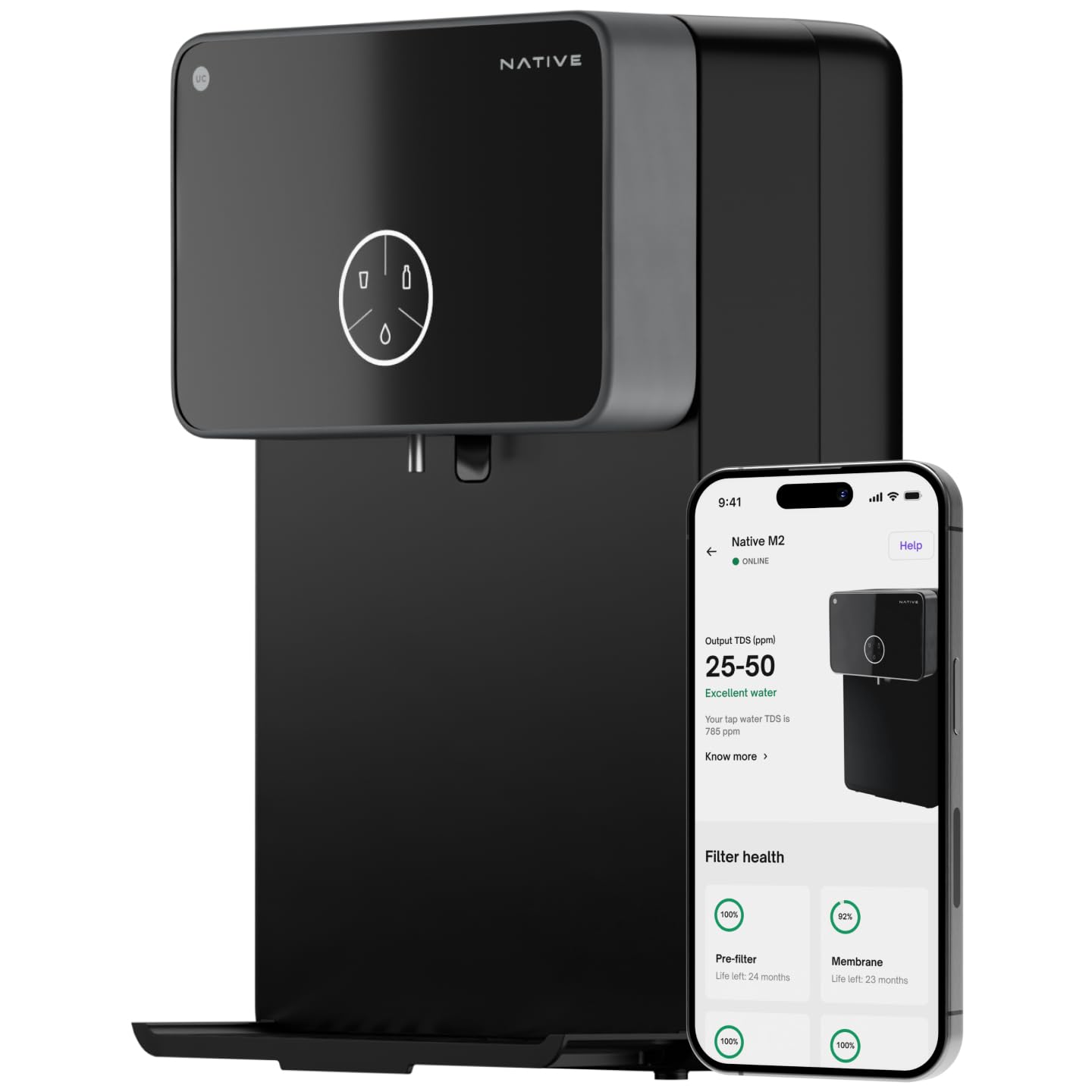 Native by Urban Company M2 RO+UV+Copper+Alkaline Water Purifier | No Service for 2 Years | 2-year Unconditional Warranty | Smart iOT-enabled Monitoring | 8L Storage | 4-in-1 Health Booster