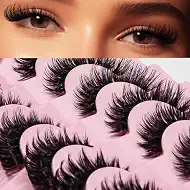 AKARA Russian Strip Lashes Fluffy Wispy Faux Mink Eyelashes Cat Eye Natural Look D Curl False Lashes 7 Pairs Pack-R03