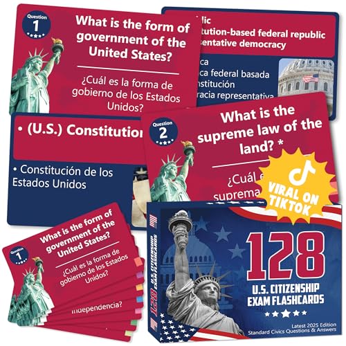 BoopZilla US Citizenship Flash Cards 2026, 128 USCIS Civics Test Questions and Answers, Bilingual English and Spanish Study Guide, Tarjetas de Ciudadania 2026, Preguntas para La Ciudadania 2026