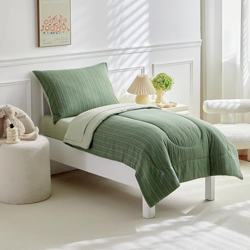 Image of JHXHMX 4 Pieces Toddler Bedding Set,Green Dot Toddler Comforter Sets for Boys,Soft Crib Bed Sheets Set Includes Quilted Comforter,Fitted Sheet,Flat Top Sheet and Envelope Pillowcase