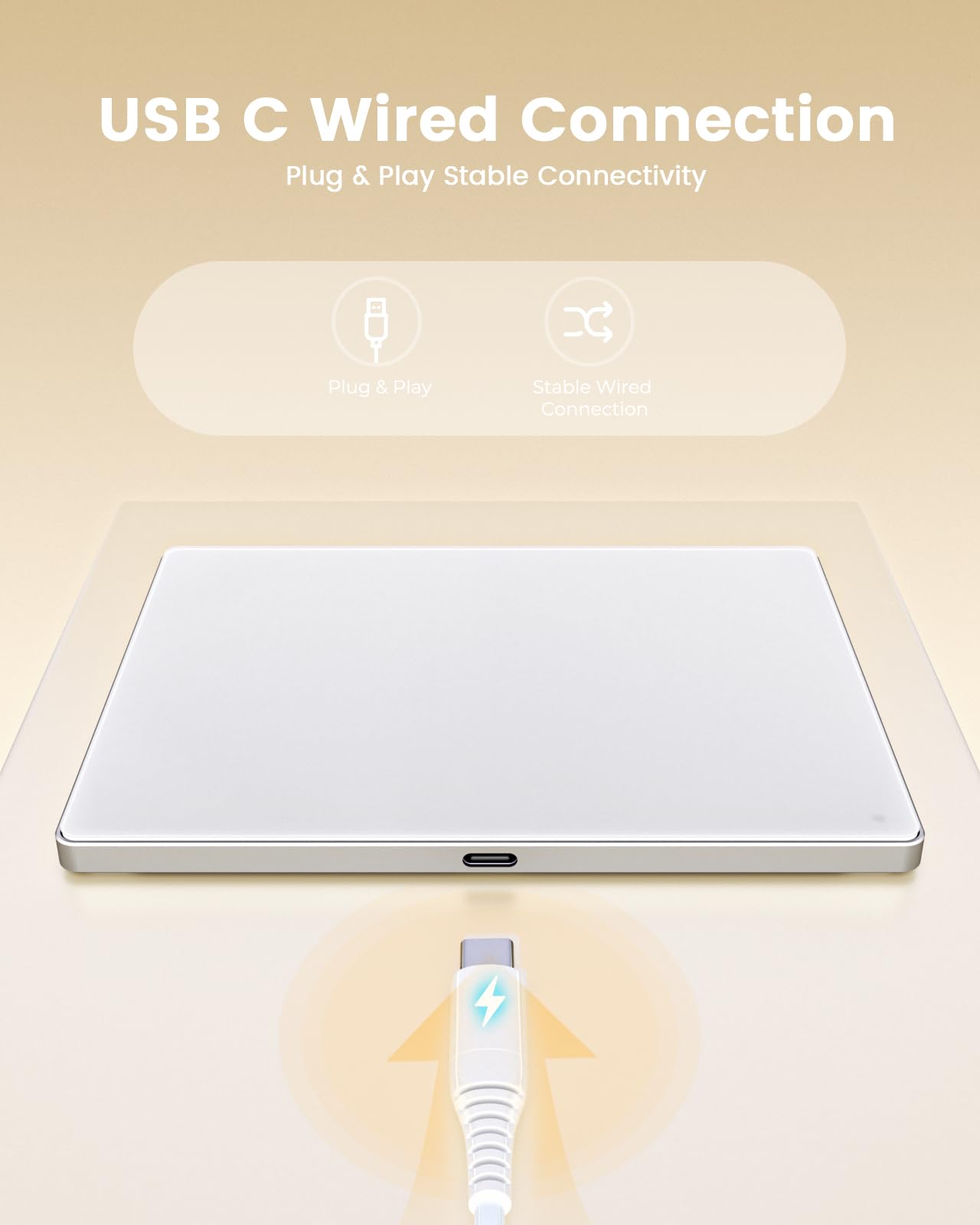 seenda Touchpad para Mac y Windows, Touchpad de Alta Precisión con Superficie de Vidrio y Base de Metal, Touchpad con Modo Doble con Cable para MacBook/PC/Portátil (Blanco)