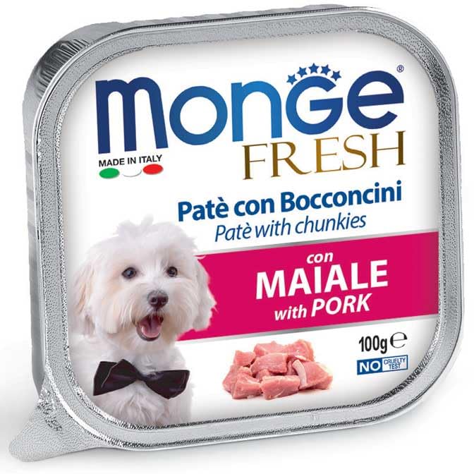 Monge Fresh Patè con Bocconcini con Maiale, Cibo Umido per Cani, 6 vaschette da 100 g l'uno