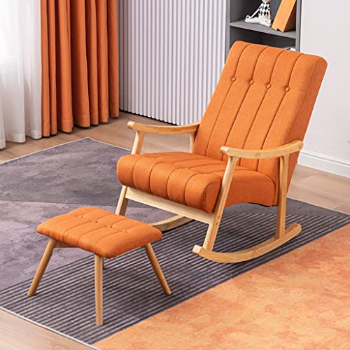 Scandinavian Style Solid Wood Rocking Chair, Lazy Rocker, Modern Velvet Rocking Chair, Upholstered Rocker Glider Chair With High Backrest And Armrests, Matching Small Footstool ( Color : Light Gris , #TOP5