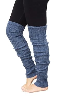 HIVER Adult Woolen Leg Warmers Women's Winter Over Knee High Footless Socks Knit Warm Long Leg Warmers (Blue)
