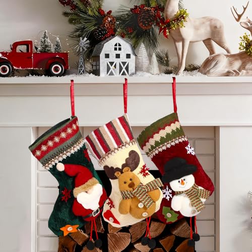 DAJASD 3 peças meias de Natal lareira, meias de Natal, meia de Natal lareira saco de presente para encher e pendurar para a árvore de Natal decoração de família de festa