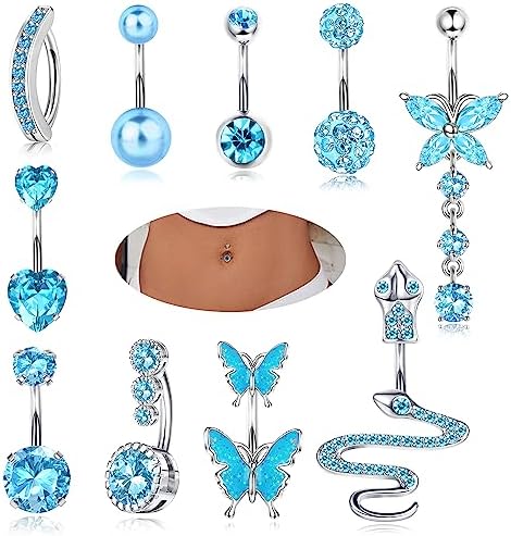 Anneau Nombril Serpent YADOCA Piercing Nombril Femme - 10 Modèles Acier Chirurgical 14G - Rose Et Bleu Avec CZ Anneaux Nombril Strass