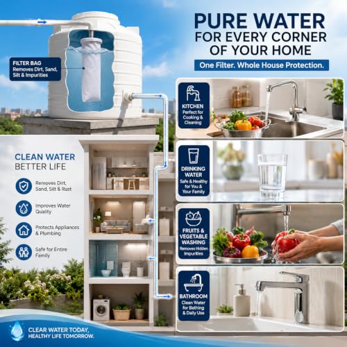 Image of 2pcs Bag Filter for Water Tank, 5 Micron Sediment Filter for Overhead Water Tank & 20 Inch Big Blue Housing | Reusable Cartridge for Sand, Dirt, Silt, Mud & Rust Particles | 20 inch x 4 inch Bag