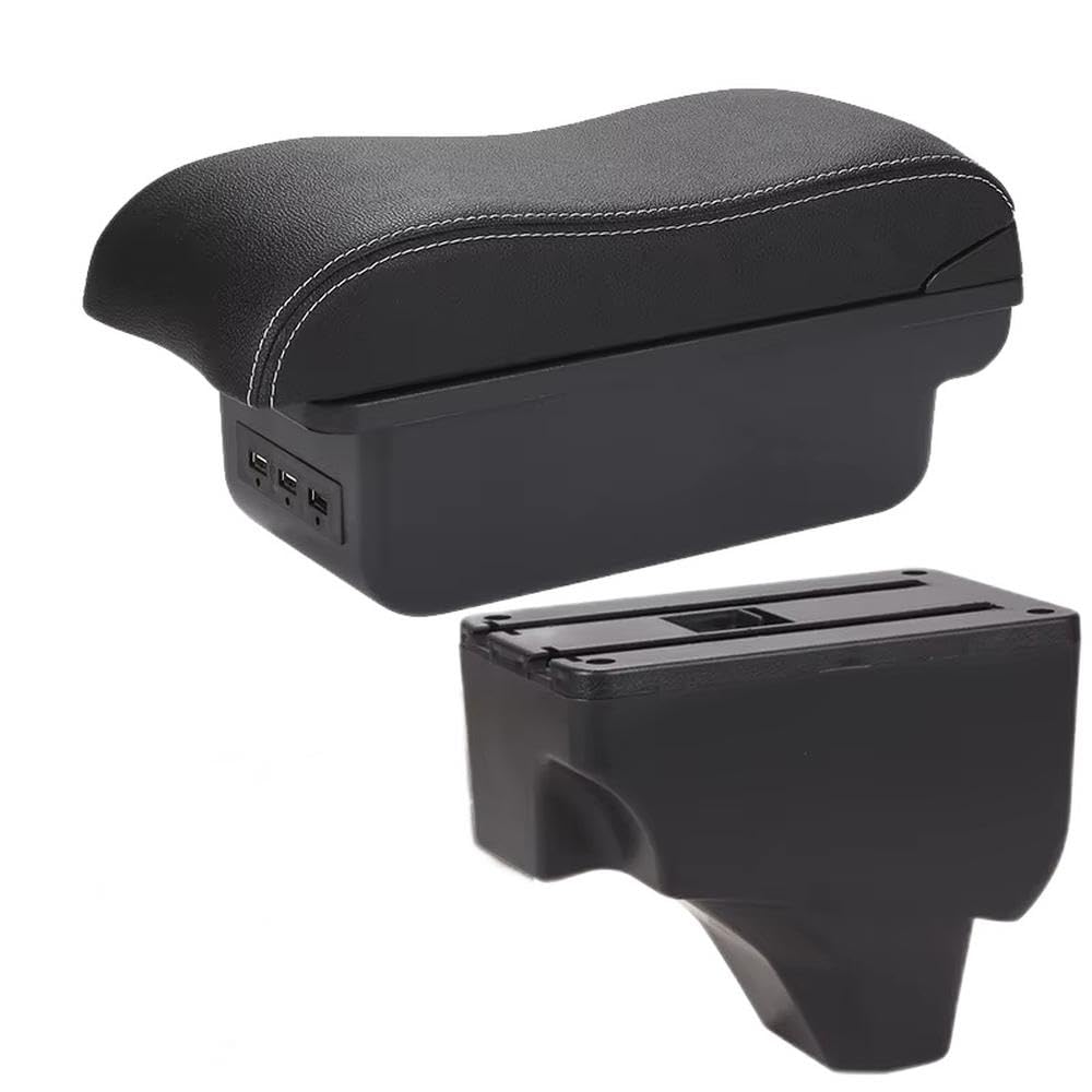 FSOZDBBPL For Peugeot 2008 For Peugeot 208 2019-2024 Car Armrest Box Storage Box Retrofit Parts Curved Surface Interior Parts(B3 Black white 3USB)