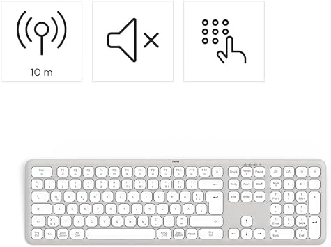 Hama Wireless Keyboard (Multi Device Keyboard with Radio/Bluetooth for PC, Smartphone, Tablet, Full Format, Battery, Silent Scissor Keys, Multimedia Keys, German QWERTZ Layout) White