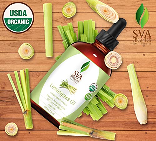 Sva Organics Lemongrass Oil Organic Usda 4 Oz 100% Pure Natural Undiluted Premium Therapeutic Grade Oil For Diffuser, Aromatherapy, Skin, Face & Hair #TOP2