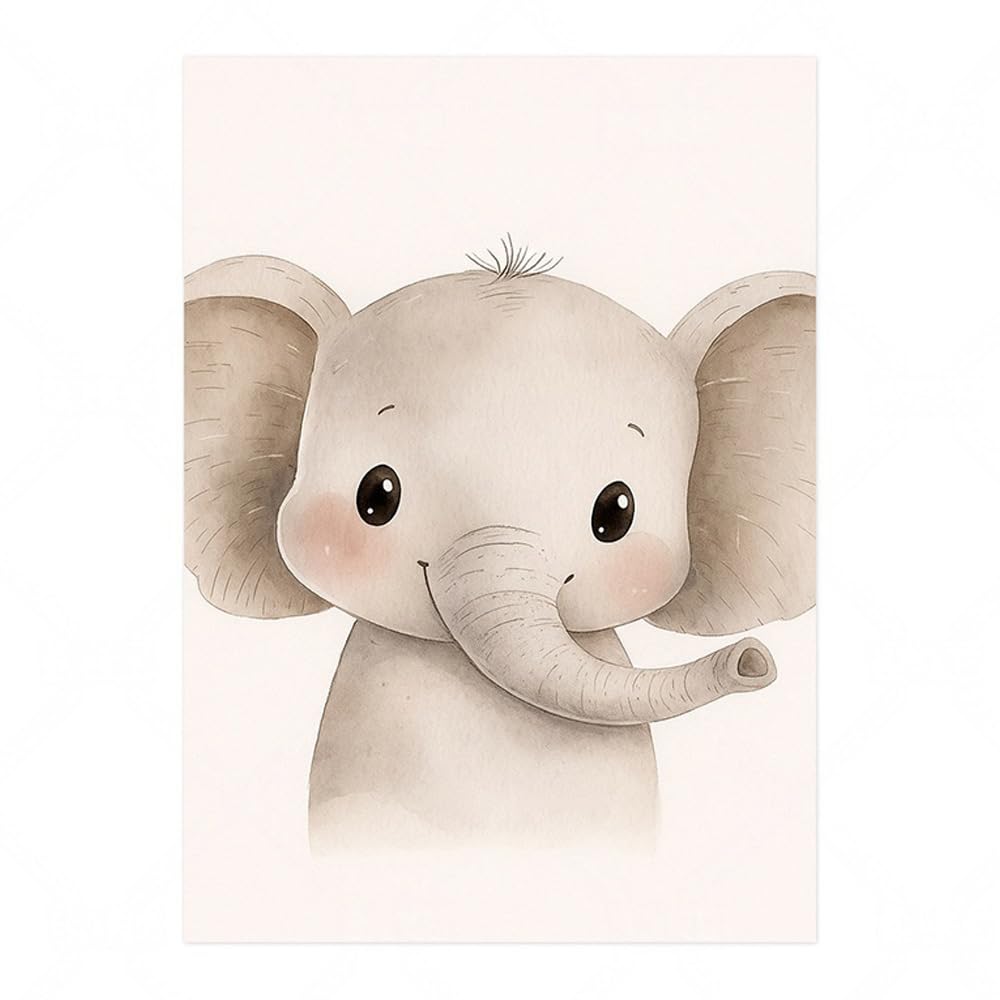 6 Laminas Animales Infantiles 21X30CM Cuadros Animales Niños Selva Elefante Jirafa León Zebra Poster Decorativos Habitacion Niños Lienzo Habitacion Bebe Cuadros Para Quarto Bebe Beige sin Marco