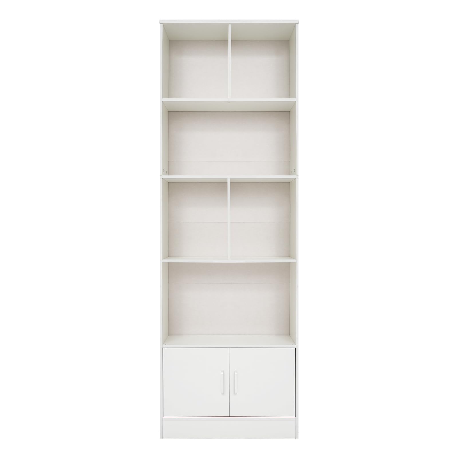 Estantería, estantería con 2 puertas, 6 compartimentos, estantería alta con 5 niveles, estantería escalonada, estantería de pie, para salón, oficina, cocina, 60 x 23 x 178,2 cm, color blanco