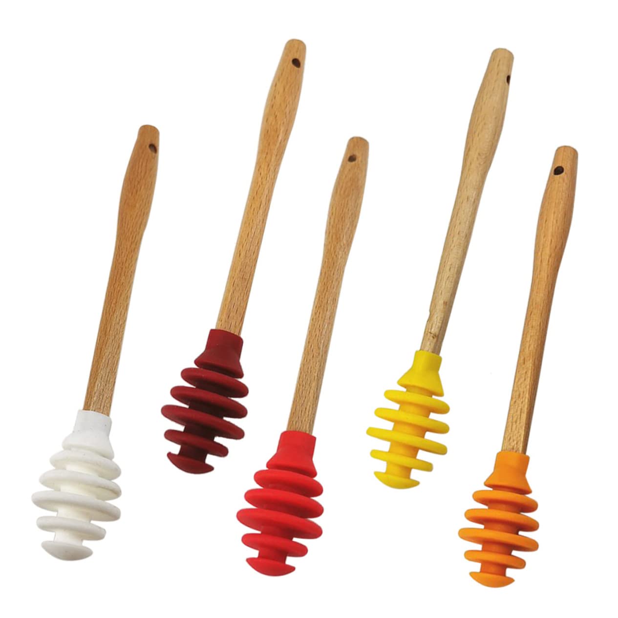 CIYODO 5pcs Silicone Honey Dipper Mini Honey Dipper Honey Dispense Dipper Syrups Honey Dippers Syrup Stirrer Honey Spoons Honeycomb Stirrer Honey Ladle Honey Wand Wooden re-usable