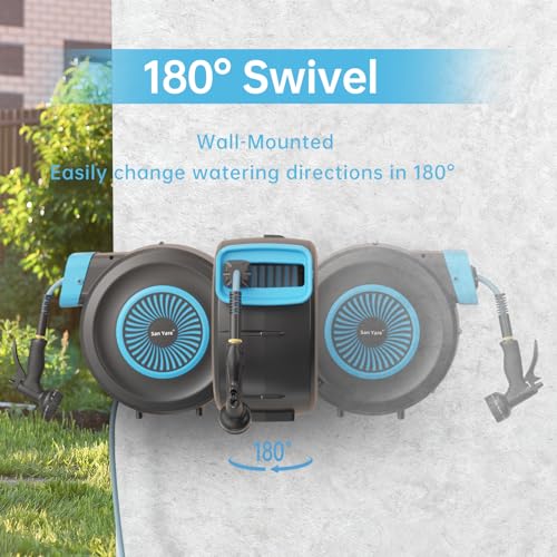Image of Garden Hose Reel,1 /2 Inch x 82FT Water Hose (GASE2001), Super Heavy Duty, Any Length Lock, Slow Return System, Wall Mounted and 180 Deg Swivel Bracket