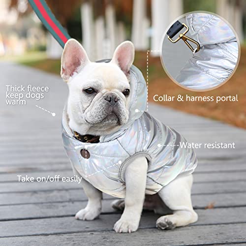 Dog Fleece Hoodie, Windproof Waterproof Dog Coat Fleece & Cotton Lined Warm Dog Jacket, Cold Weather Pet Apparel Clothes Vest For Small Medium Large Dog (S: Length 10.6", Chest 11.8"-15", Silver) #TOP4