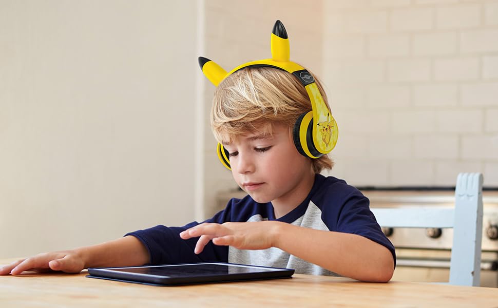 Image of eKids Pokemon Pikachu Bluetooth Kids Headphones with Microphone, Volume Reduced Wireless Headphones for School