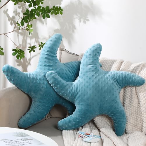 Image of Fumete Starfish Pillow Beach Starfish Shaped Throw Pillows 20'' Stuffed Animal Cute Plush Coastal Decor Ocean Star Pillow Plush Cushion for Bedroom Living Room Sofa Couch(Green,2 Pcs)