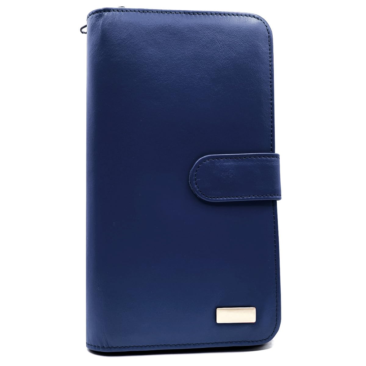 Charmoni - Porte chéquier Talon en Haut - Portefeuille Blocage Anti RFID - Porte Carte Monnaie - Tout en Un - Cuir Vachette - Femme Homme (Bleu)