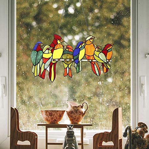image for CO-Z Stained Glass Birds Brood Tiffany Style Decorative Window Panel w