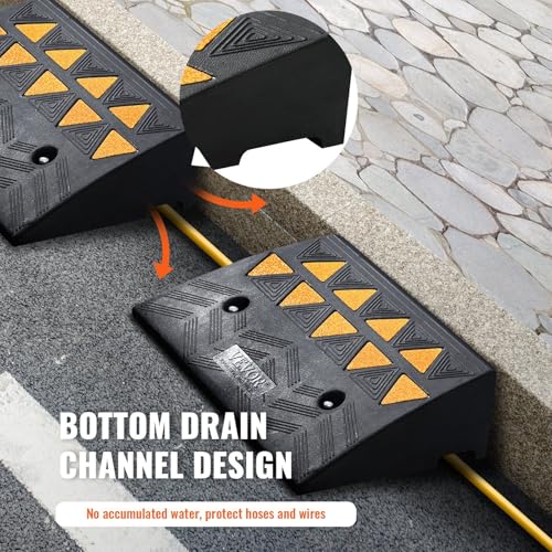 Rampa de caucho resistente para bordillos 2 unidades, altura de elevación 5", capacidad de 15 toneladas, con superficie antideslizante, negro con tiras reflectantes miniatura 5