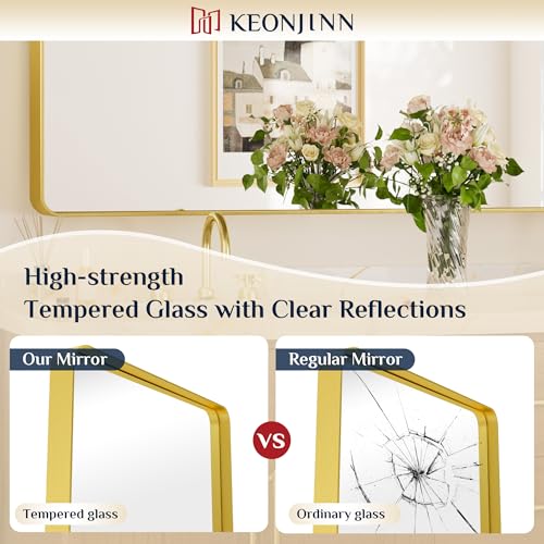 Keonjinn Spiegel Gold 120x75cm, Badspiegel mit Metallrahmen, Gehärtetes Glas Rechteckiger Bad Wand Spiegel Flur für Badezimmer, Wohnzimmer… – Ansicht 5