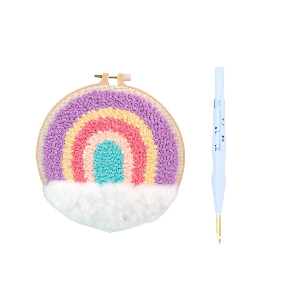 1 Set Punch Needle Embroidery Starter Kits Punch Needle Tool Threader Fabric Embroidery Hoop Yarn Rug Punch Needle for Kids Home (Rainbow Style)