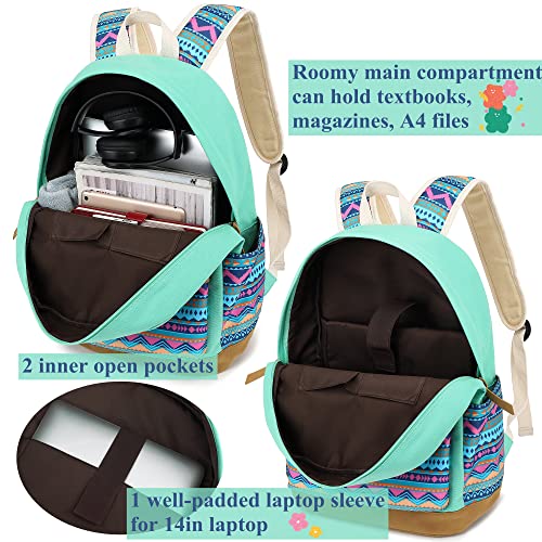 Leaper Geometric Canvas Backpack College Bookbag Shoulder Bag Satchel Daypack Water Blue #TOP2