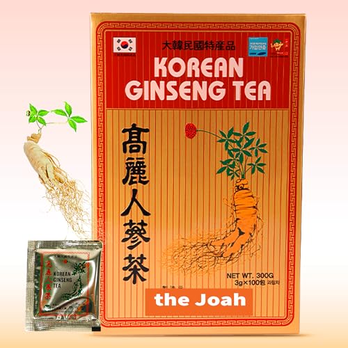 The Joah Korean Ginseng Tea - Caffeine Free 3g Single-Serve Powder 100 Sachets Improves Blood Circulation Intellectual Performances and Memory stimulates Energy