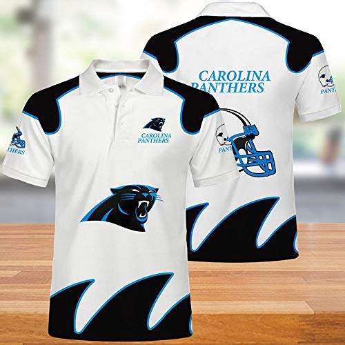 JKAINI Las Camisetas De Los Hombres De Verano Camisa De Polo -Golf Carolina Panthers 3D Informal Camiseta De Manga Corta Capucha Tops A-XL