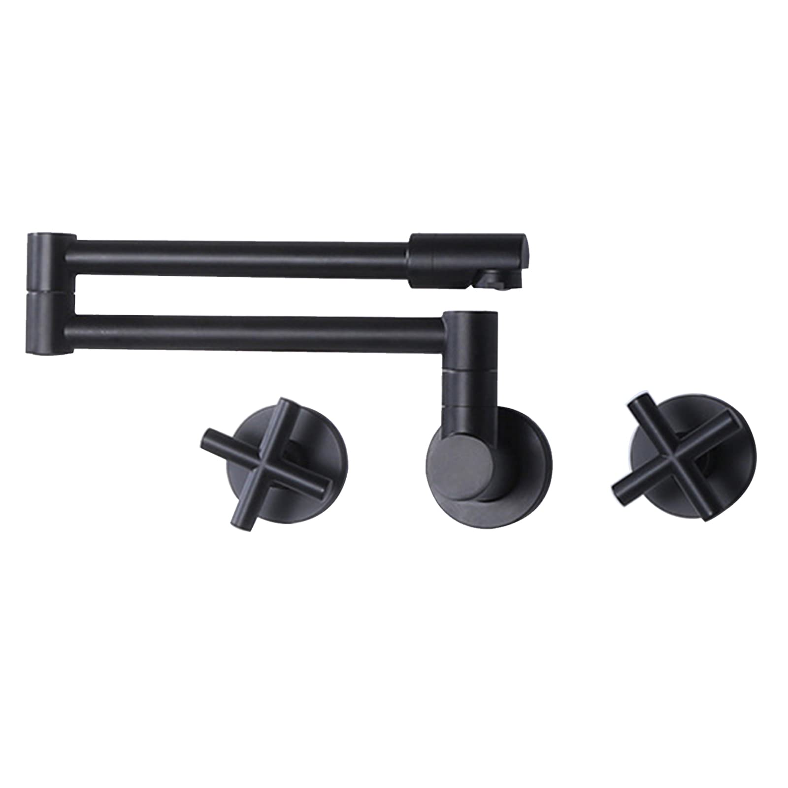 ASerZenith Pot Filler Kitchen Faucet Wall Mounted Brass Kitchen Sink Faucet With Double Swing Arms, Modern Double Handle Retractable Kitchen Mixer Tap For Hot And Cold Water,Black