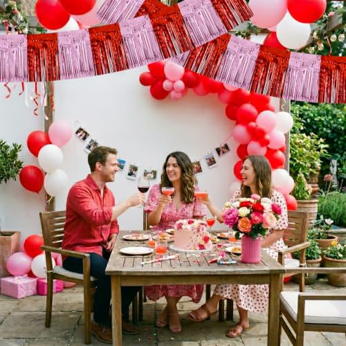 Image of BEISHIDA 3 Pack Red Pink Foil Fringe Garland 30ft Wall Tinsel Banner