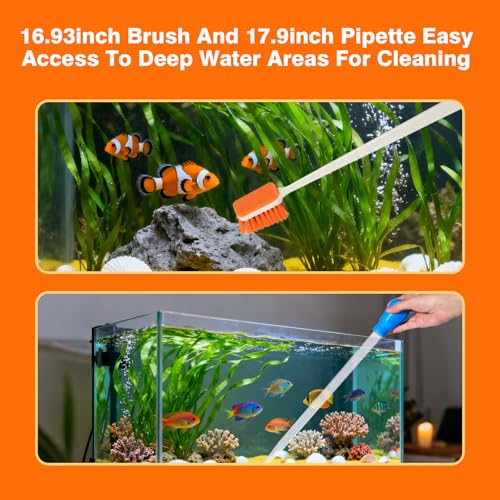 Image of 2PCS Fish Tank Cleaning and Feeder Kit, Fish Tank Cleaner Brush and Coral Feeder Set, Turkey Baster for Aquarium, Algae Scraper, Long Pipette for Aquarium Feeding Waste Remover
