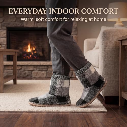 Image of cosyone1997 Boot Slippers for Men Indoor Non Slip Soft Sole | Textured knit upper, fuzzy lining, ankle-high coverage and cushioned insole for cold floors; machine washable