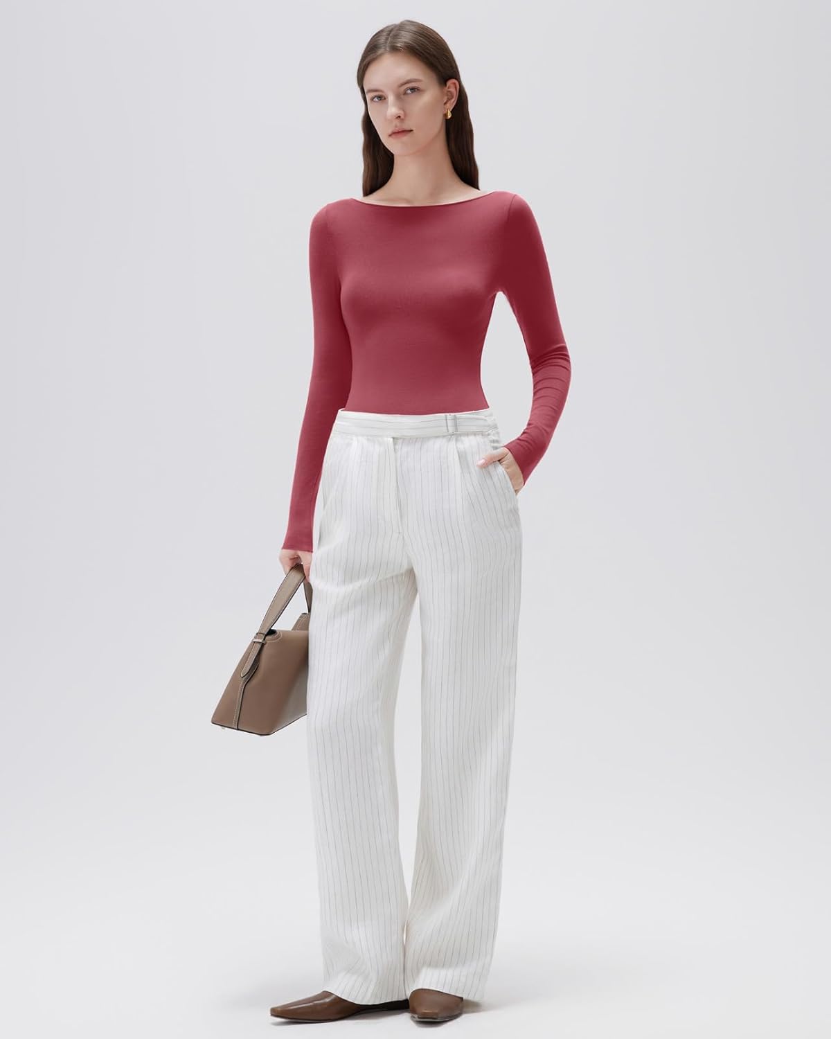 SUUKSESS Cloud Cashmere Women Boat Neck Fitted Long Sleeve Shirt Basic Knit Tops - Image 4