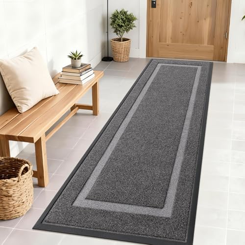 Image of OLANLY Front Door Mat Indoor Outdoor Entrance, Waterproof All-Season, All-Weather Doormat, Sturdy Natural Rubber, Fade Resistant, Low Profile, Easy Clean Patio Porch Entryway Mat, 71x23, Dark Grey