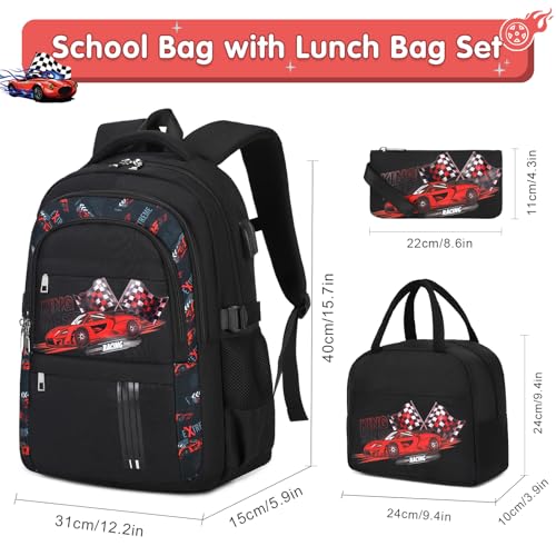 Image of ACESAK Boys Backpack - 3PCS Cool Luminous Backpack for Boys School Backpacks for Kids Kindergarten Elementary Preschool Middle School Bags with Lunch Box Pencil Case Set (Racing Car)