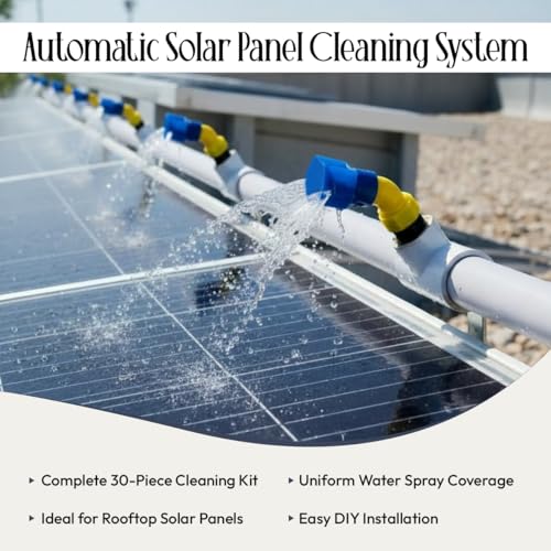 Image of Solar Panel Cleaning Kit with Sprinkler System | 30-Piece Set | 1 /2 Inch PVC Water Spray Nozzles, Tee Connectors & L-Type Clamps | Automatic Solar Panel Washing System