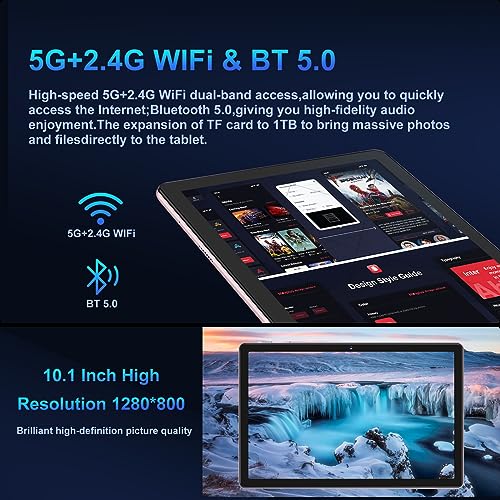 Image of Oangcc 2026 Android Tablet 10 Inch Tablets Octa-Core 12GB RAM 128GB ROM 2TB Expand, 2 in 1 Tablet with Keyboard, Mouse, 5G Wi-Fi Blue /Tooth GPS, GMS Certified, IPS HD Display (Rose Gold)