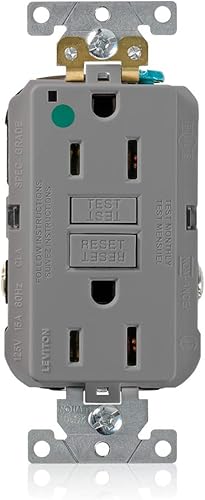 Leviton GFNT1-HGG 15A-125V Receptáculo GFCI de autoprueba dúplex extraresistente de grado hospitalario no resistente a manipulaciones, gris, 15