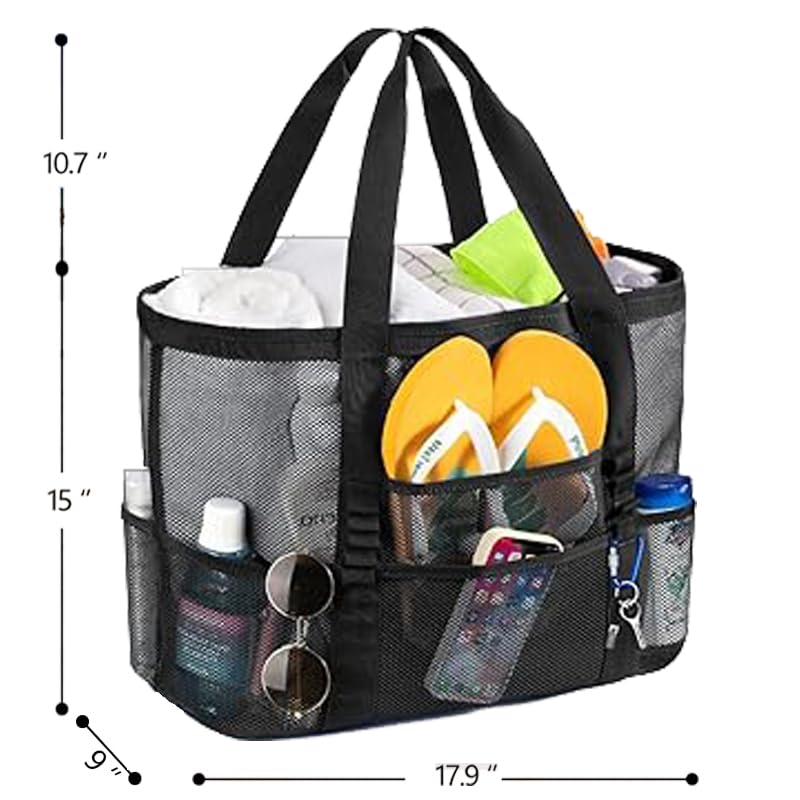 Mesh Beach Bag with 9 Pockets - Large Lightweight Waterproof Tote for Family .Toys &Vacation Essentials2