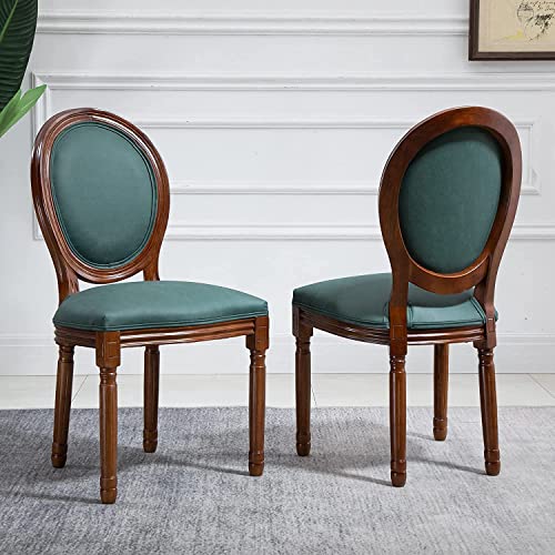 Image of Virabit French Country Dining Chairs Set of 2, Vintage Louis Chairs with Curved Backrest and Beautifully Carved Solid Wood Frame Farmhouse Dining Chairs for Living Room, Kitchen, Restaurant