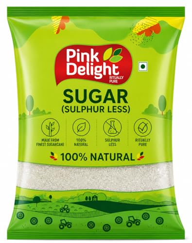 Image of Pink Delight Sulphur Less Sugar 1kg | Triple Refined White Crystal Sugar | Chemical Free Natural Sweetener | Hygienically Packed Pure Cane Sugar For Tea Sweets Desserts Daily Use