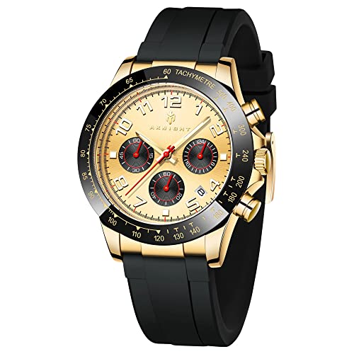 BY BENYAR AKNIGHT Reloj para Hombre Cronógrafo Analógico Cuarzo Impermeable Negocio Negro/Azul Dial Reloj de Pulsera con Correa de Silicona