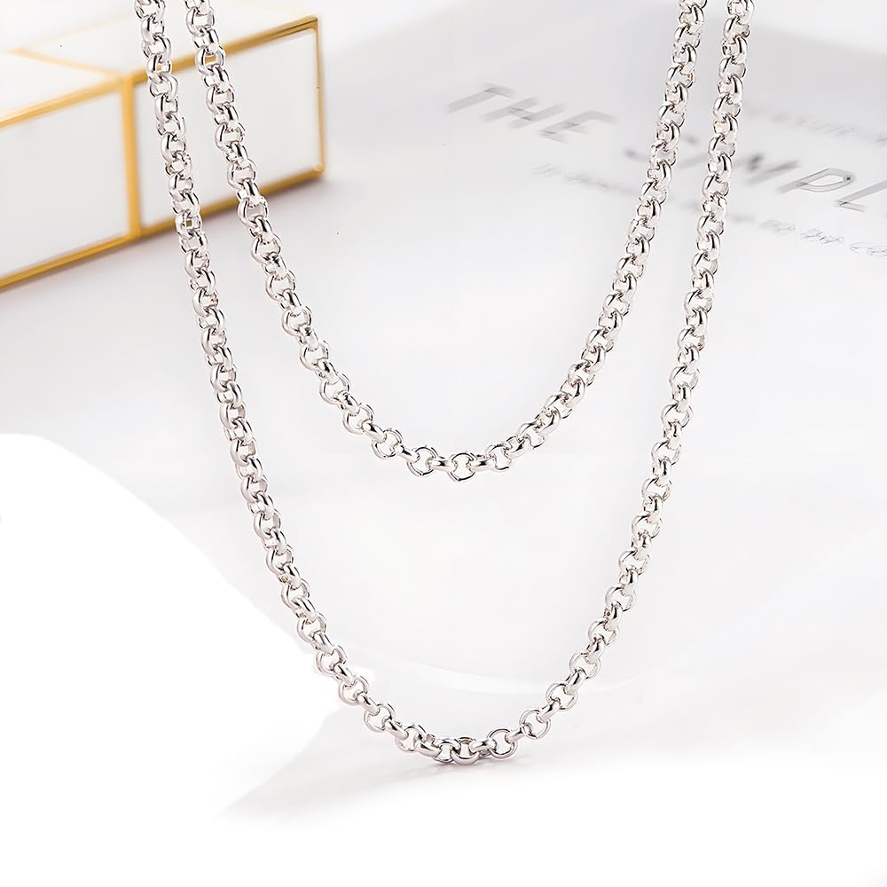 Solid 925 Sterling Silver Rolo Chain Necklace, 3mm Round Cable Chain Link with Lobster Clasp, 16" to 30" Length for Men & Women - Image 4