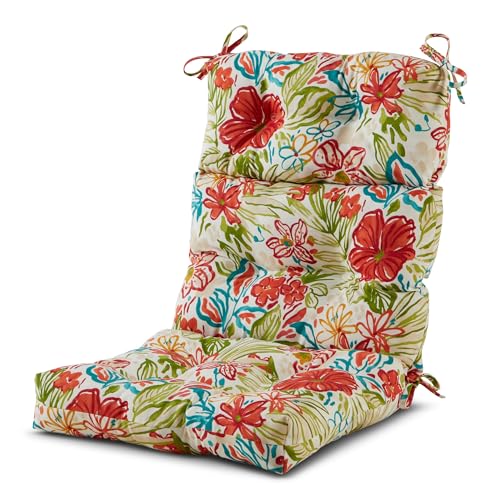 Outdoor Tufted High-Back Chair Cushions, One-Piece Hinged Seat and Back Design, Reversible with 4 Ties, Durable Polyester Fabric, Recycled Fiber Fill - Single, Breeze Floral