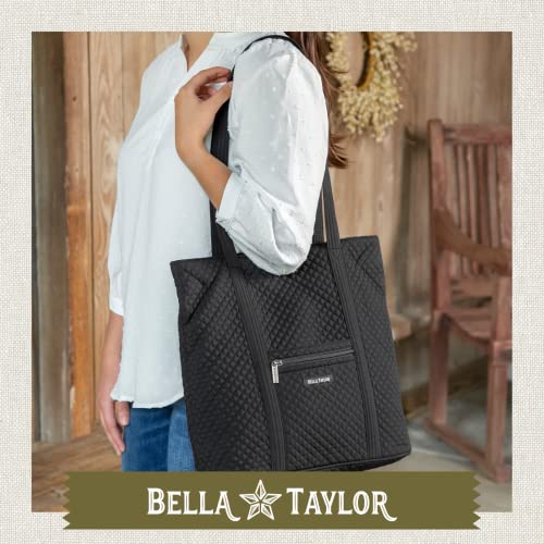 Bella Taylor Country Floral Feedsack Collection, Quilted Cotton Large Shoulder Tote Bag With Zipper For Women, Vintage Black #TOP1