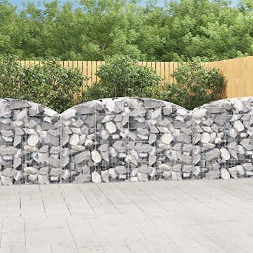 Gecheer Gabion Baskets Arched Gabion Basket Cages Gabion Wall Mesh Wire Stone Basket Galvanised Iron Stone Basket Outdoor Spiral Planter Retaining Wall 200x30x100/120 cm Galvanised Iron