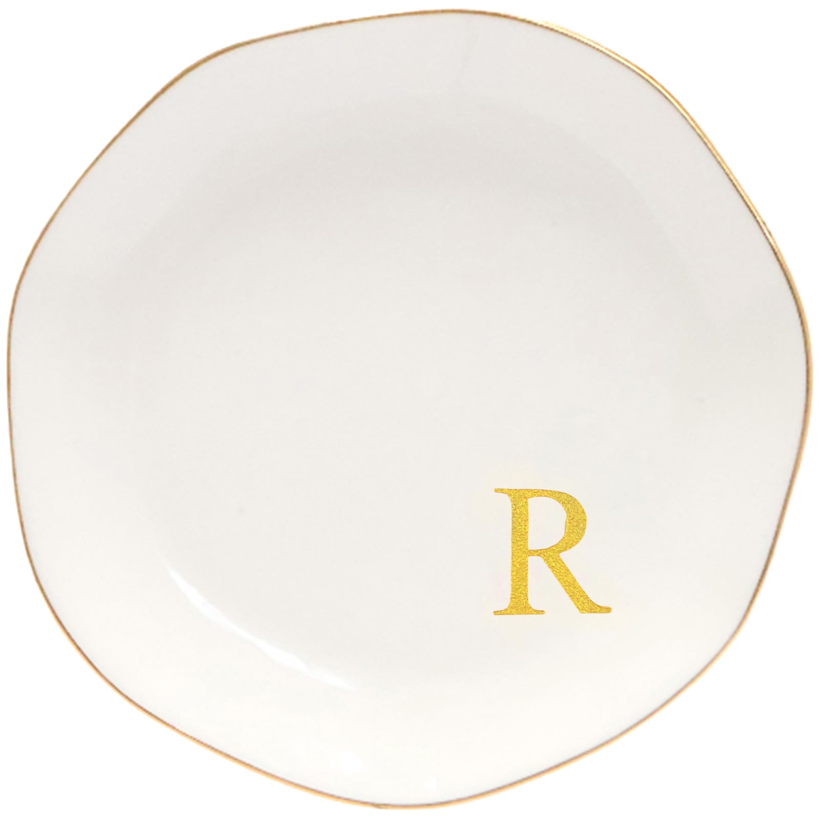 Ceramic Jewelry Tray Initial Ring Dish Personalized R-Monogrammed Engagement Wedding Gifts, for Birthday Mother's Day Christmas for Women, Ceramic White 4.75" (R)