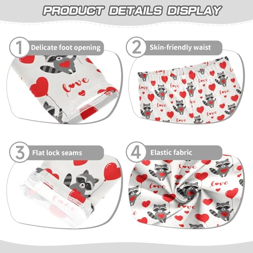 Raccoon Hearts Pattern Girls Leggings Soft Comfortable Athletic Leggings Dancing Pants for 4-10 Years3